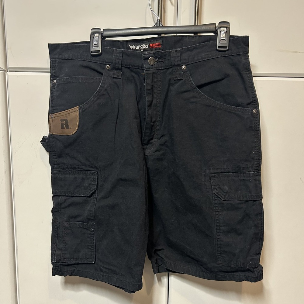 Wrangler RIGGS Workwear Mens Black Cargo Shorts 34 3W360BK Ripstop Utility
